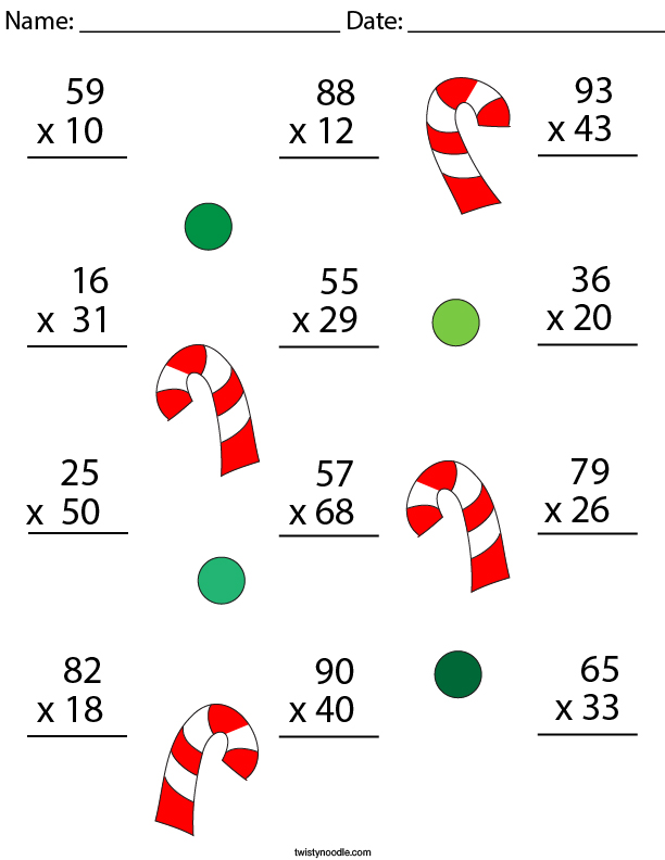 2 Digit Multiplication Worksheets Christmas